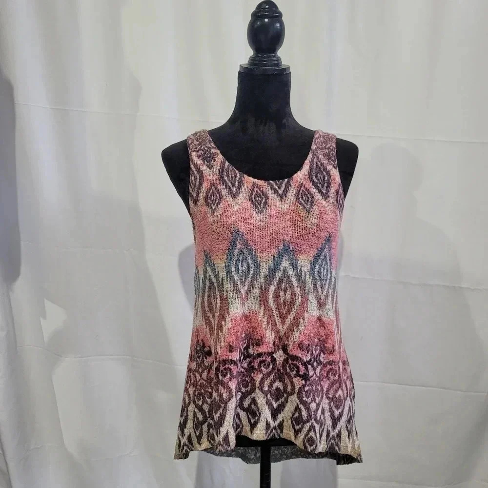 Ginger G Top Womens S Knit Racerback Tank Sleeveless Pink Abstract Floral Top